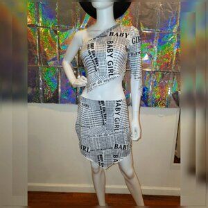 Black and White Two-Piece Set crop top and skirt